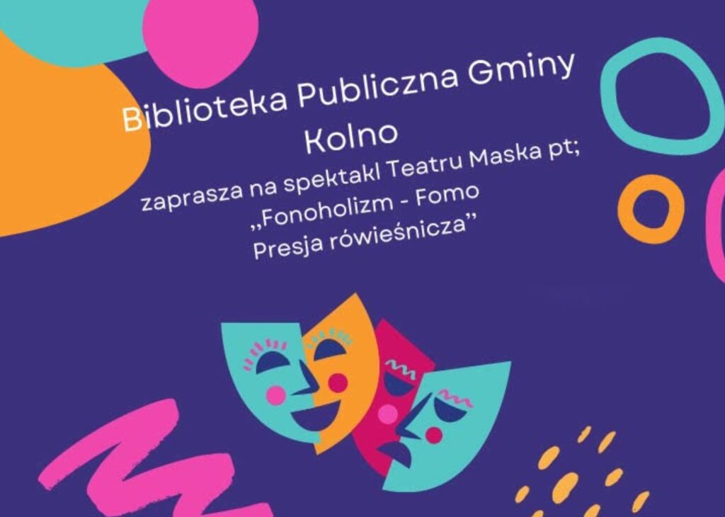 Plakat zapraszający na spektakl w bibliotece.