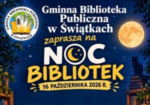 Plakat zapraszający na Noc Bibliotek 2026.