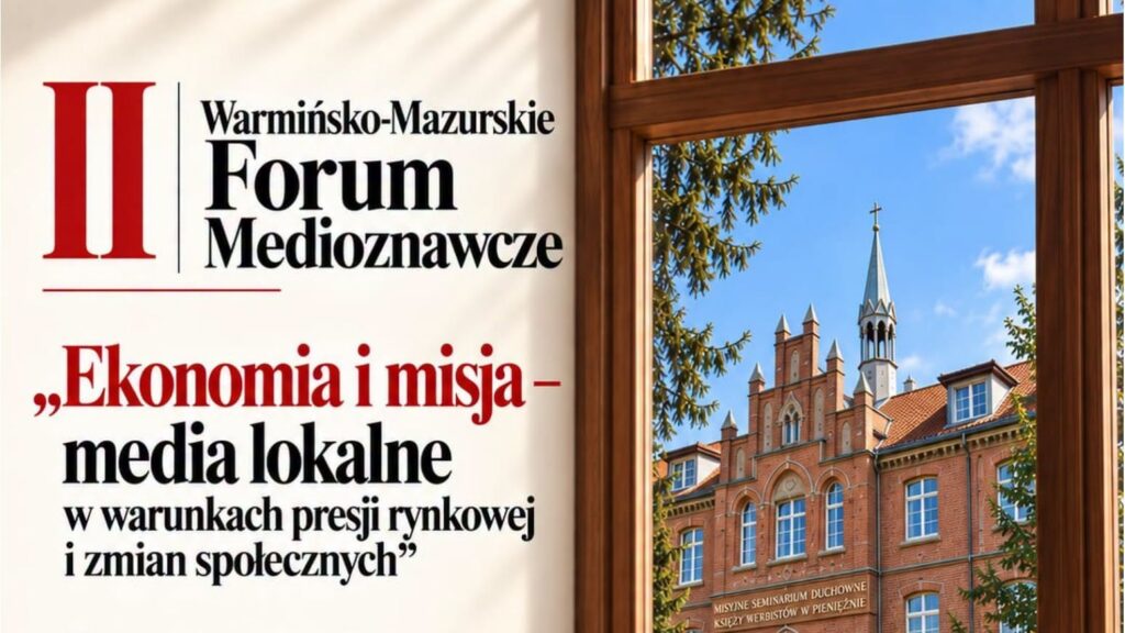 Widok z okna na budynek seminarium duchownego w Pieniężnie.