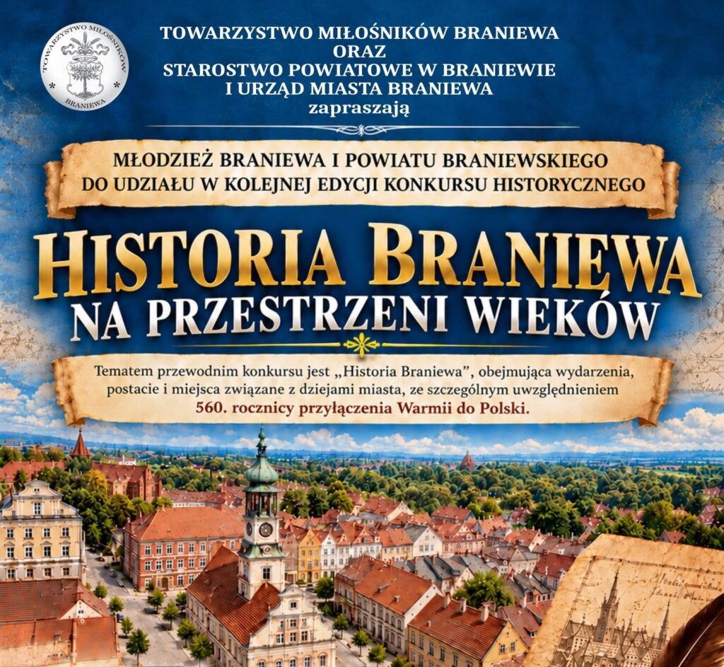 Plakat promujący konkurs historyczny w Braniewie.