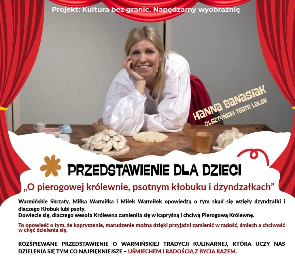 Kobieta w białej bluzie siedzi przy stole z pierogami.