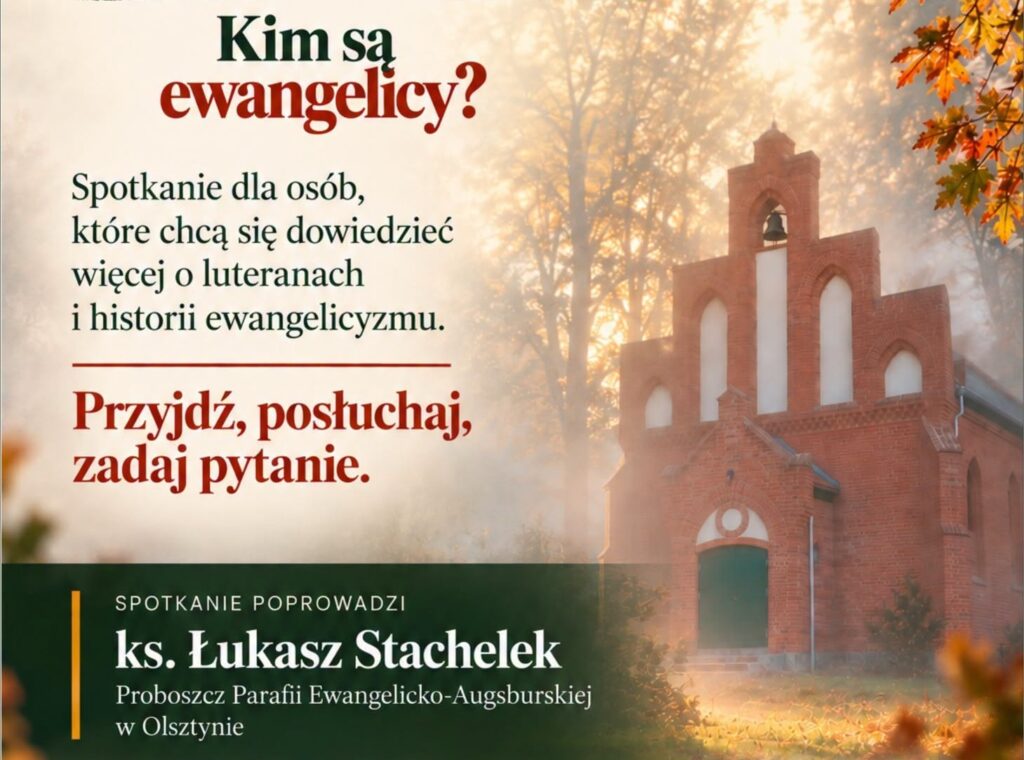 Plakat promujący spotkanie o ewangelikach.