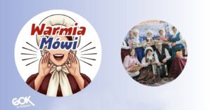 Logo 'Warmia Mówi' z postacią kobiety w tradycyjnym stroju